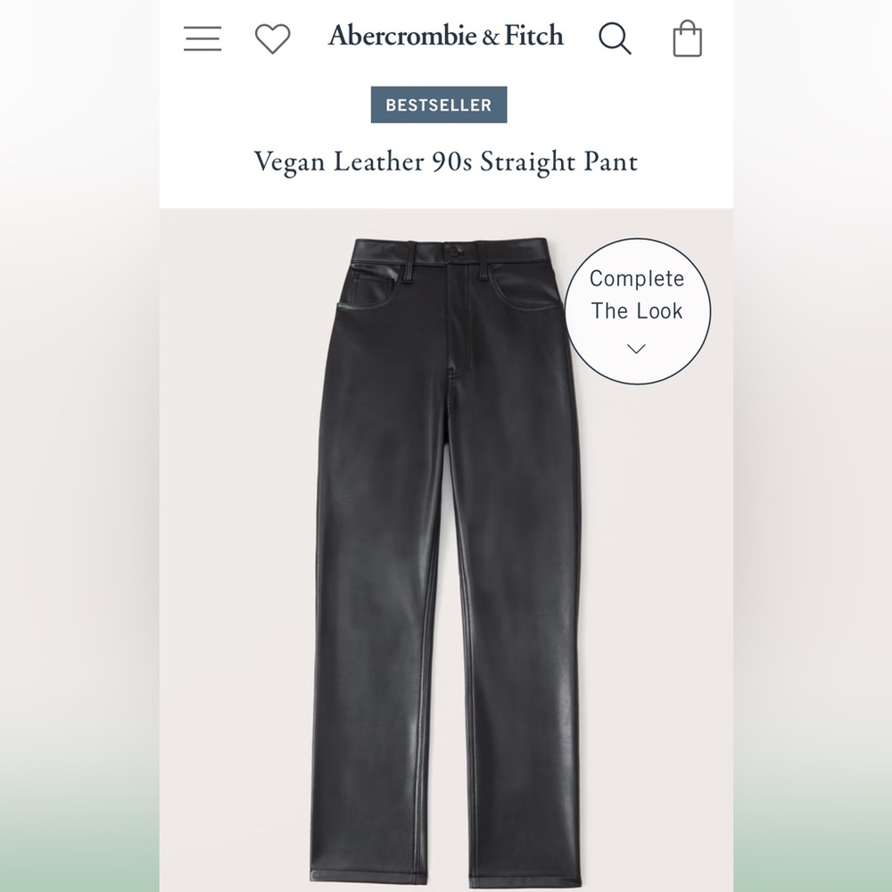 Abercrombie & Fitch ultra high rise 90s leather pant in black, size 26
